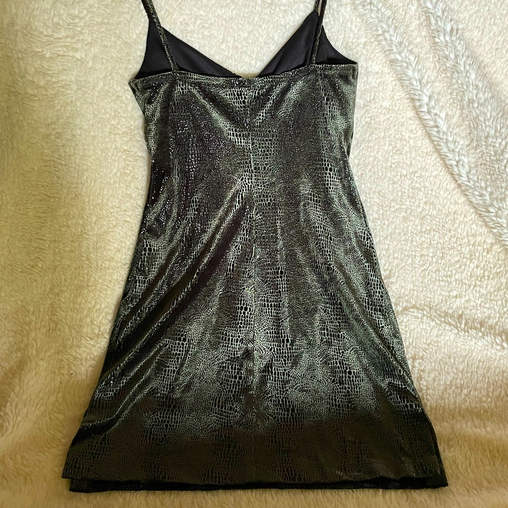 Rampage Small  green velour feel, snake or lizard skin look mini dress